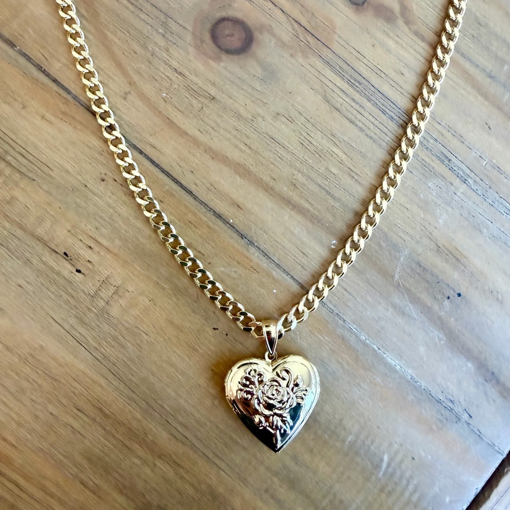 Gold Filled Heart Locket Pendant Necklace
